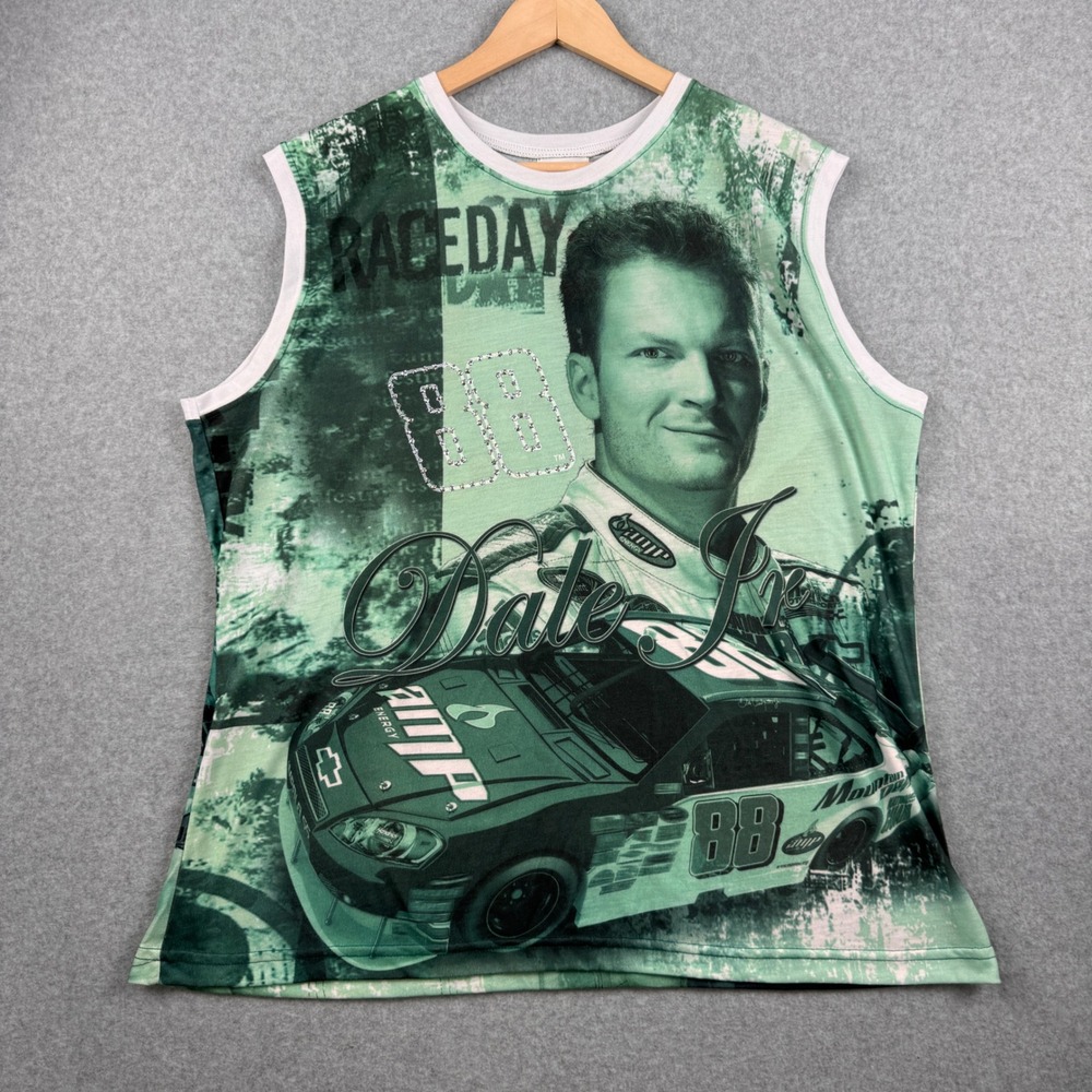 Chase Authentics NASCAR Tank Womens‎ 2X Green Dale Earnhardt Jr Rhinestone NEW